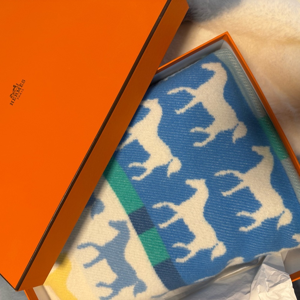 Hermès Blue and Cream Equestrian Blanket